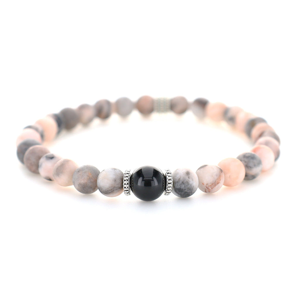Armband i Zebra Jasper och Obsidian med Detaljer av Metall